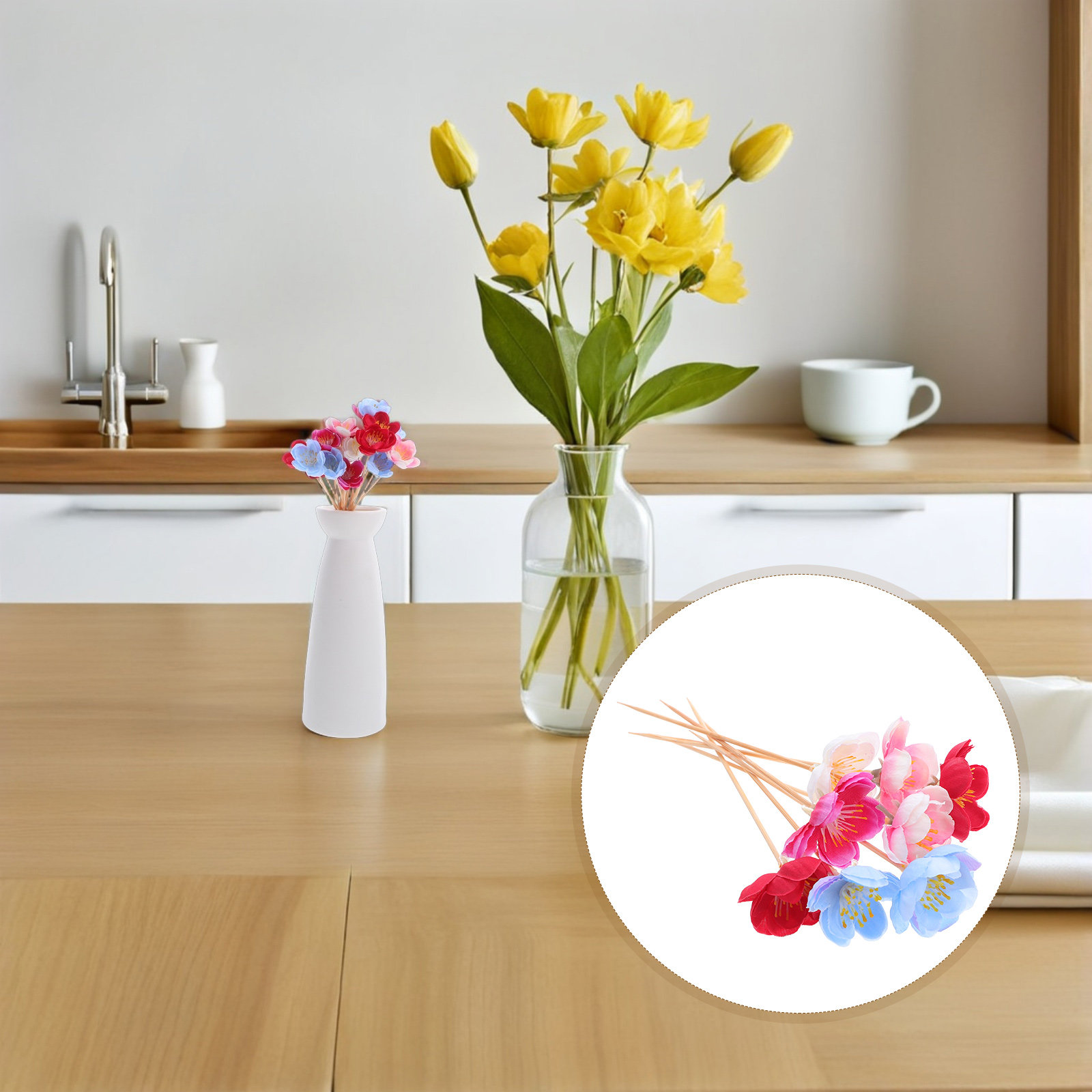 Floral Picks Wood - 100 Pezzi di Robusti Spiedini Floreali
