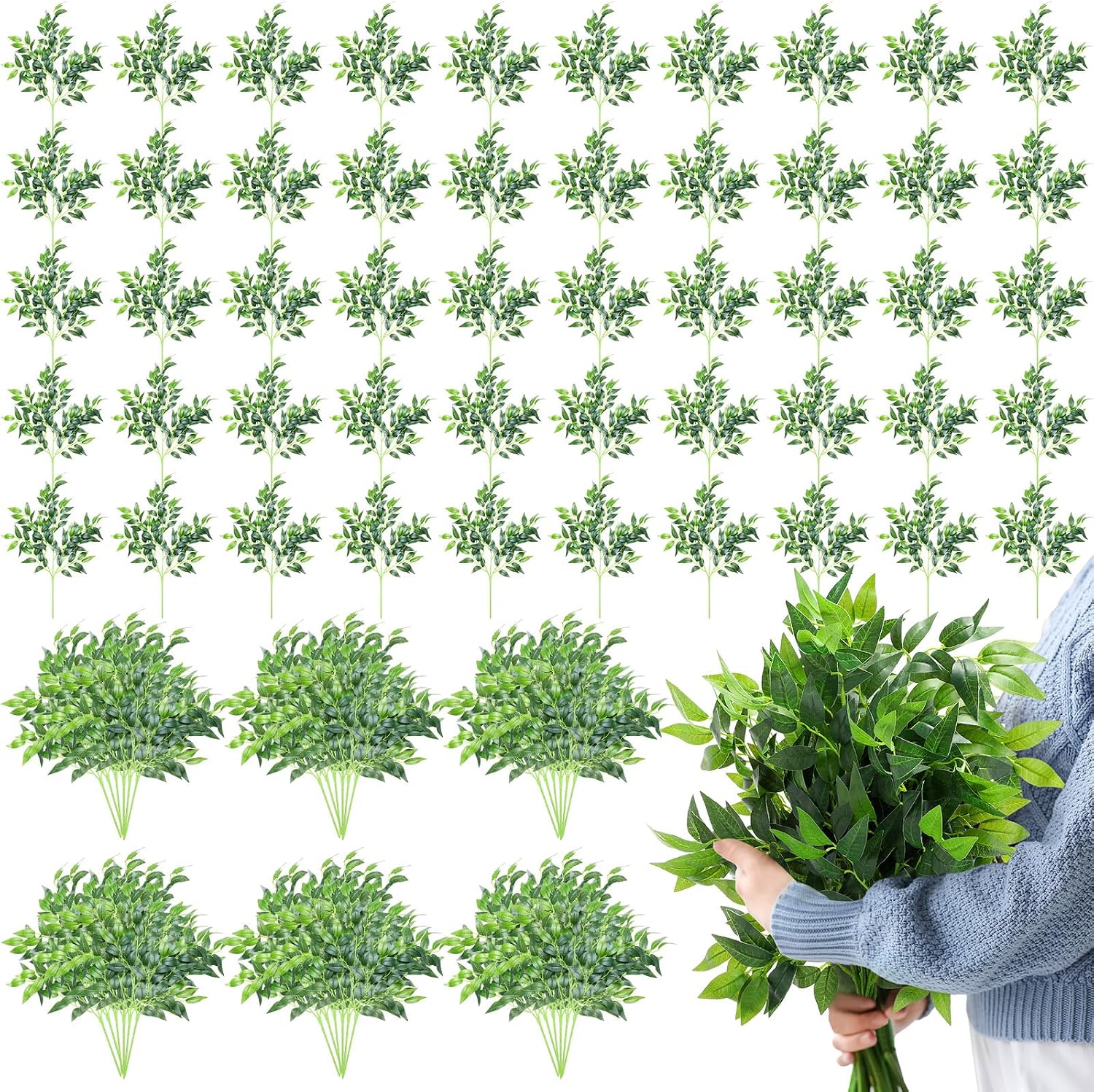 Ruscus Stem Faux - 100 Pezzi di Steli Artificiali di
